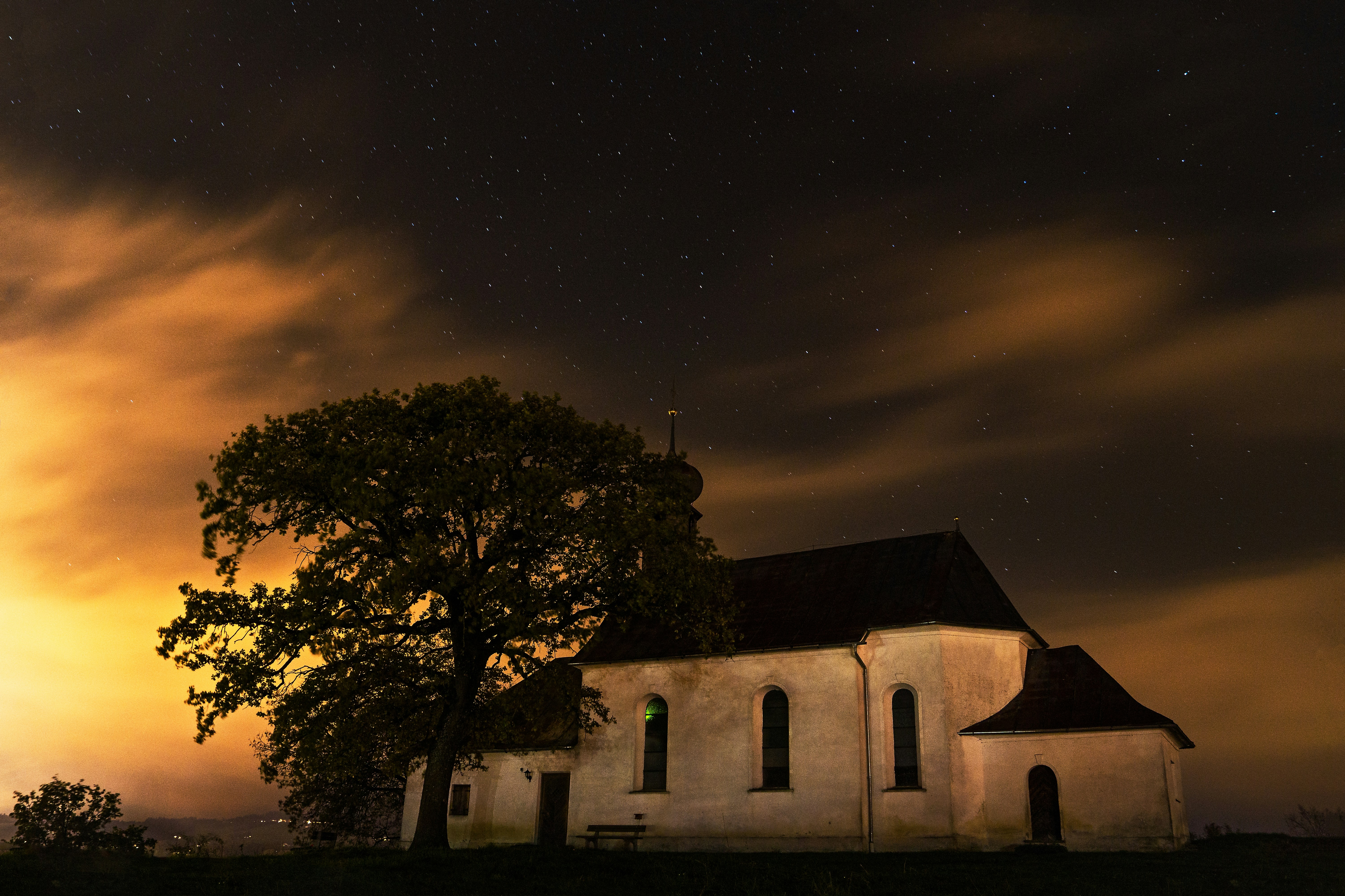 Country Chapel Under Starry Night