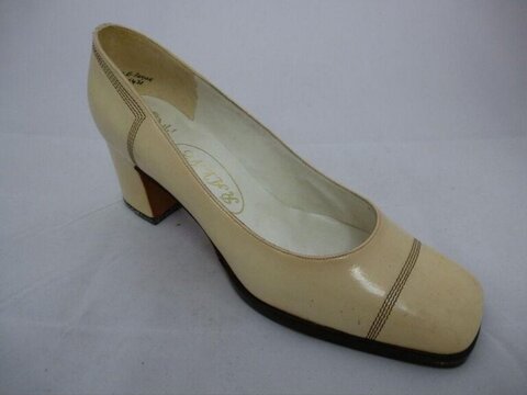 Beige Block Heel Pump
