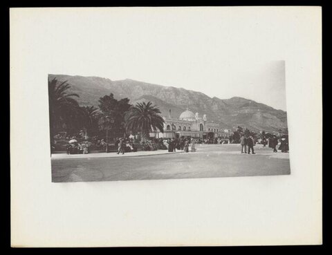 Vintage Plaza Scene with Domed Building