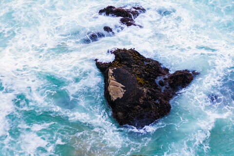 Coastal Sea Waves Crashing on Rocks