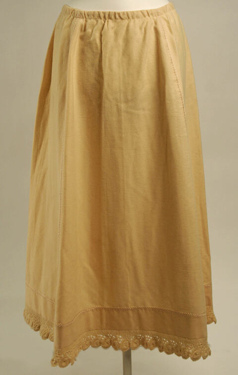 Beige Lace Trim Midi Skirt