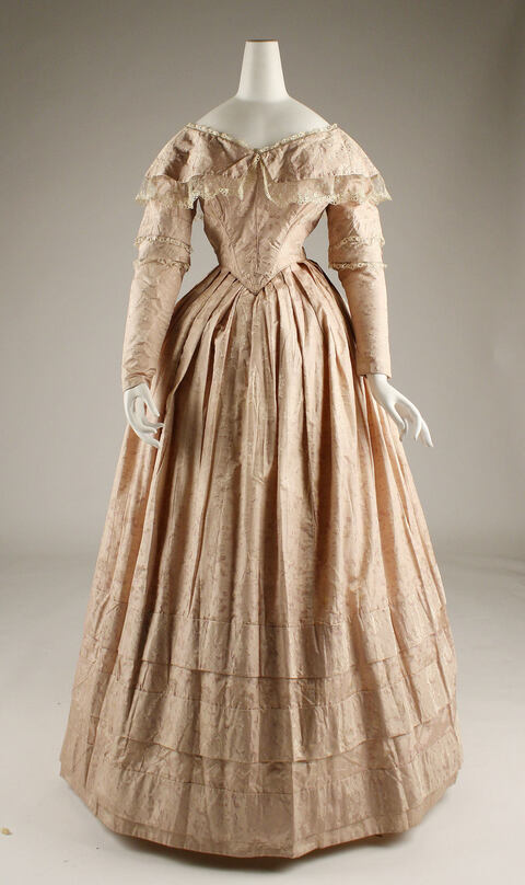 Antique Pale Pink Silk Evening Gown