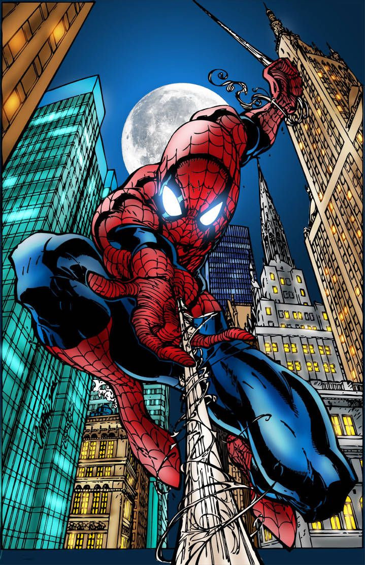 Spider-Man Swinging Over NYC at Night