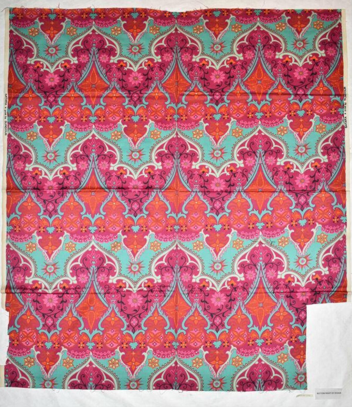 Ornate Pink Teal Printed Fabric