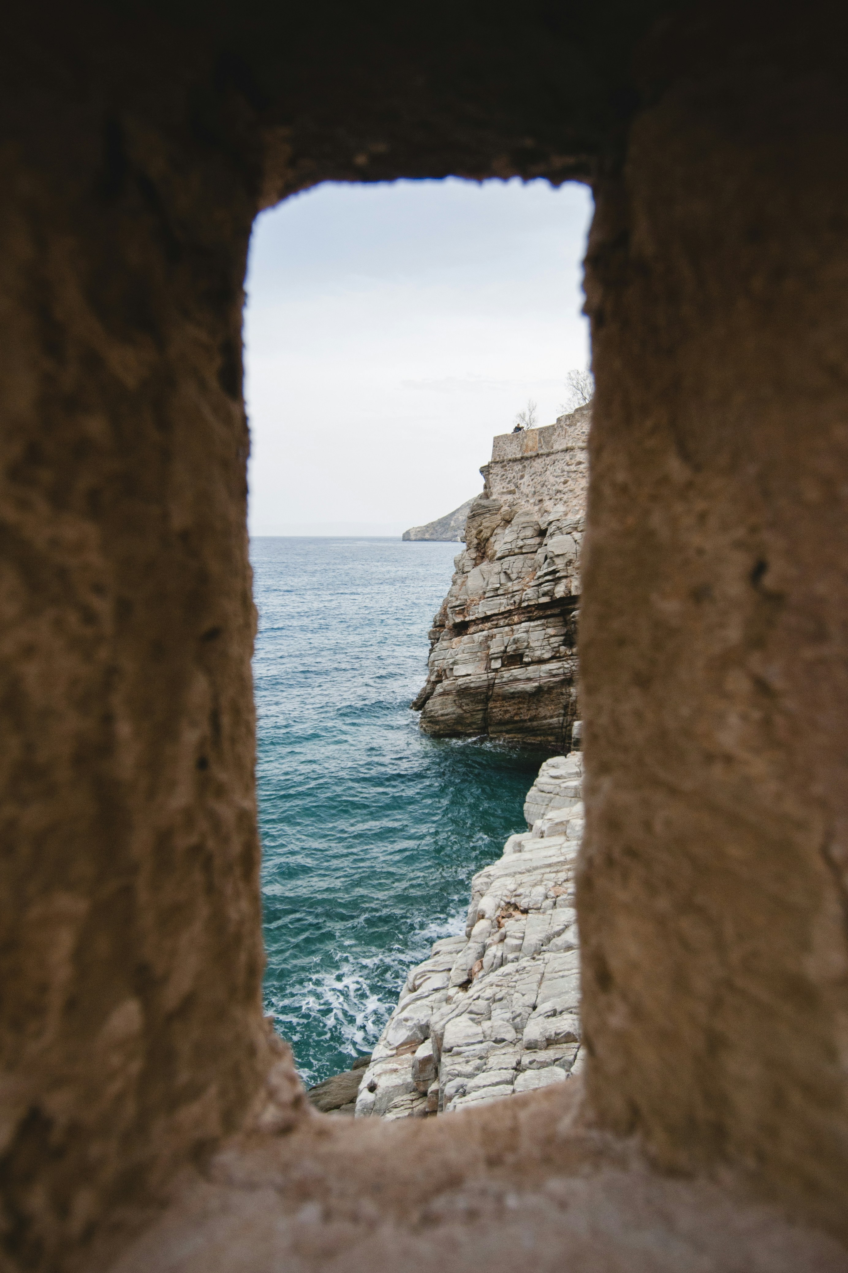 Sea Cliff View Through Stone Window