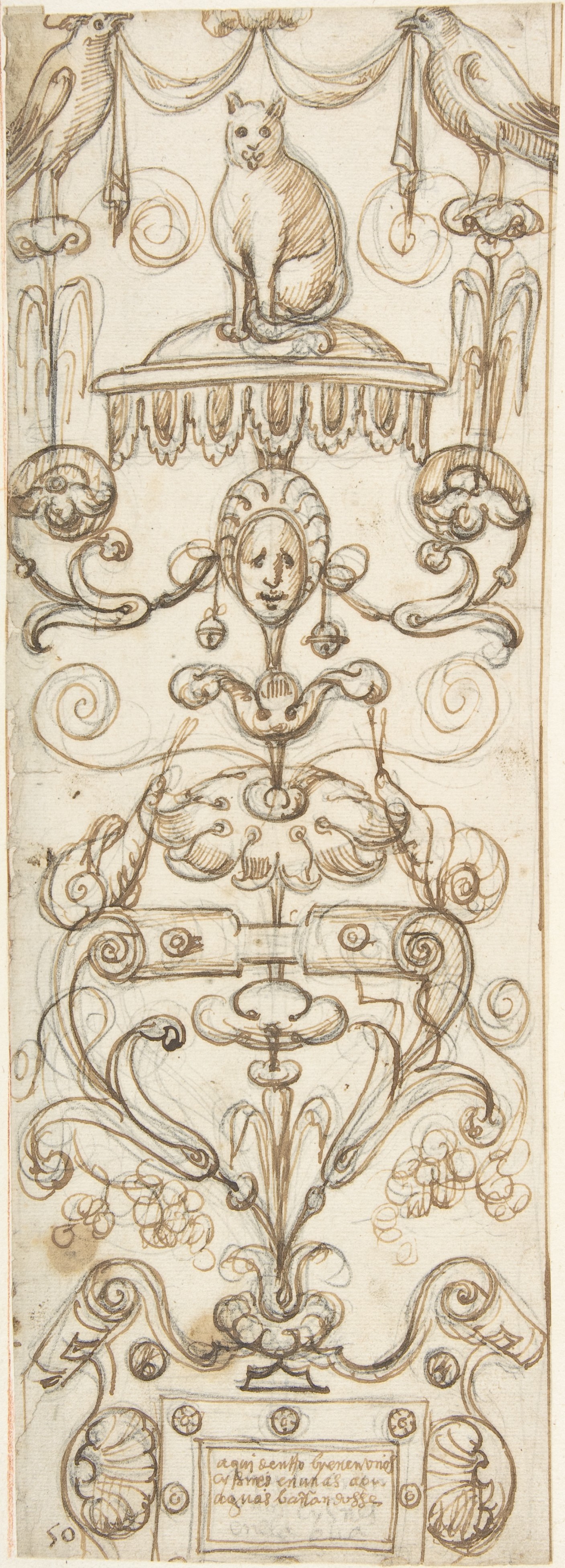 Decorative Ornament Sketch with Cat