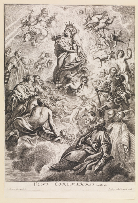 Religious Etching of Virgin Mary in Heaven