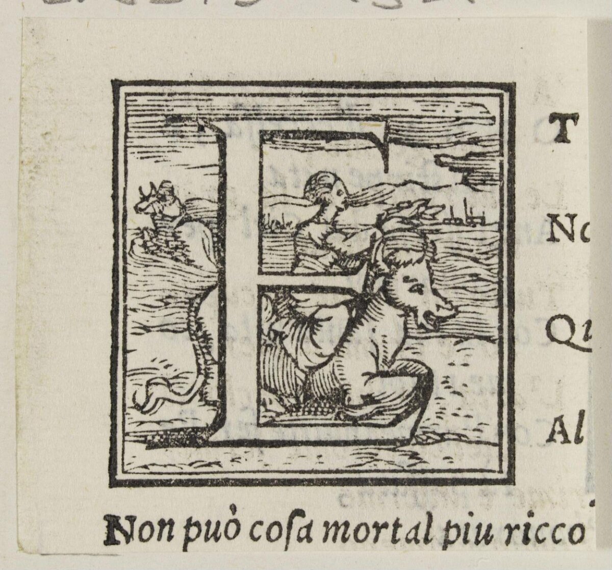 Decorated Initial H Woodcut Print