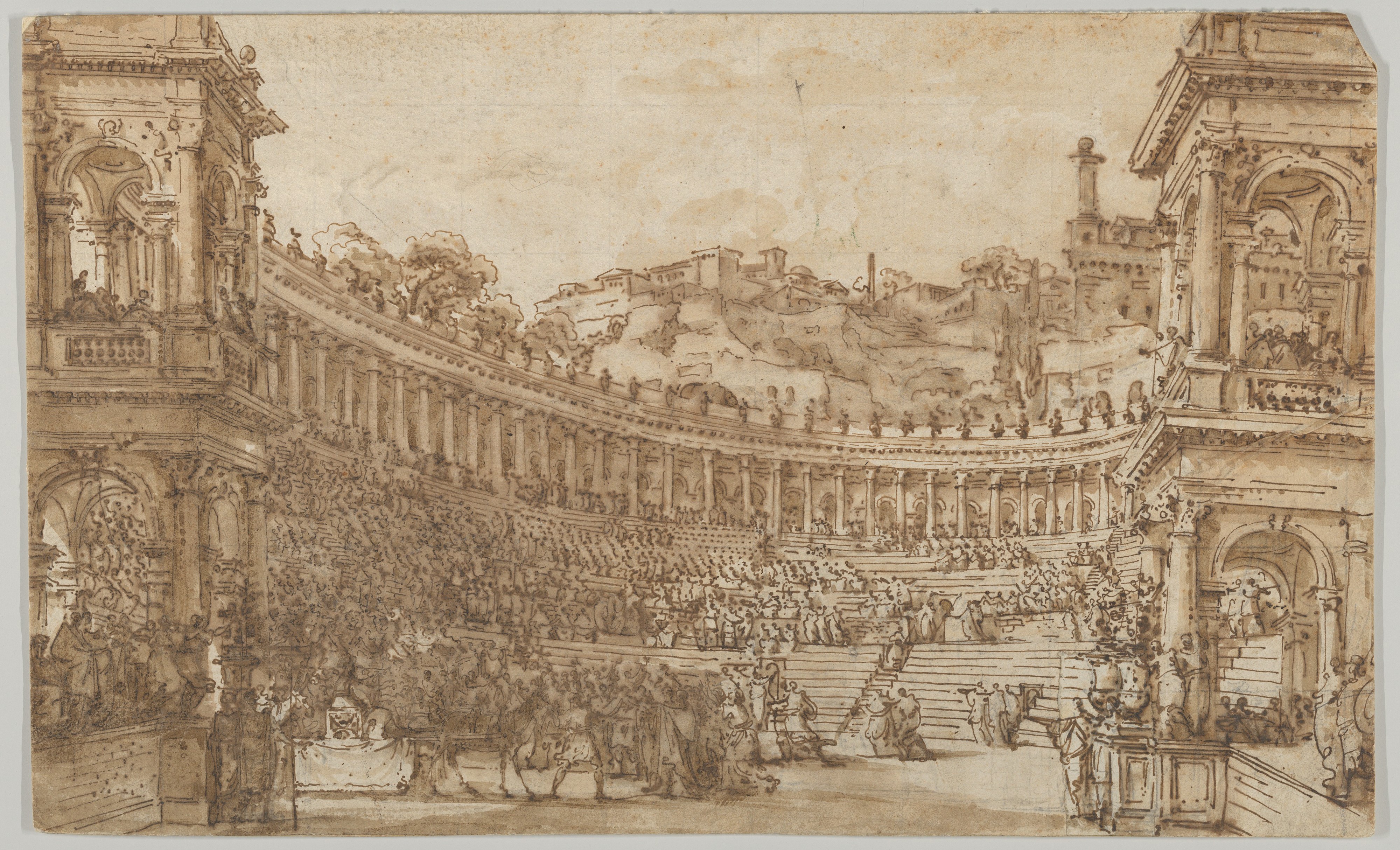Ink Sketch of Amphitheater Gathering
