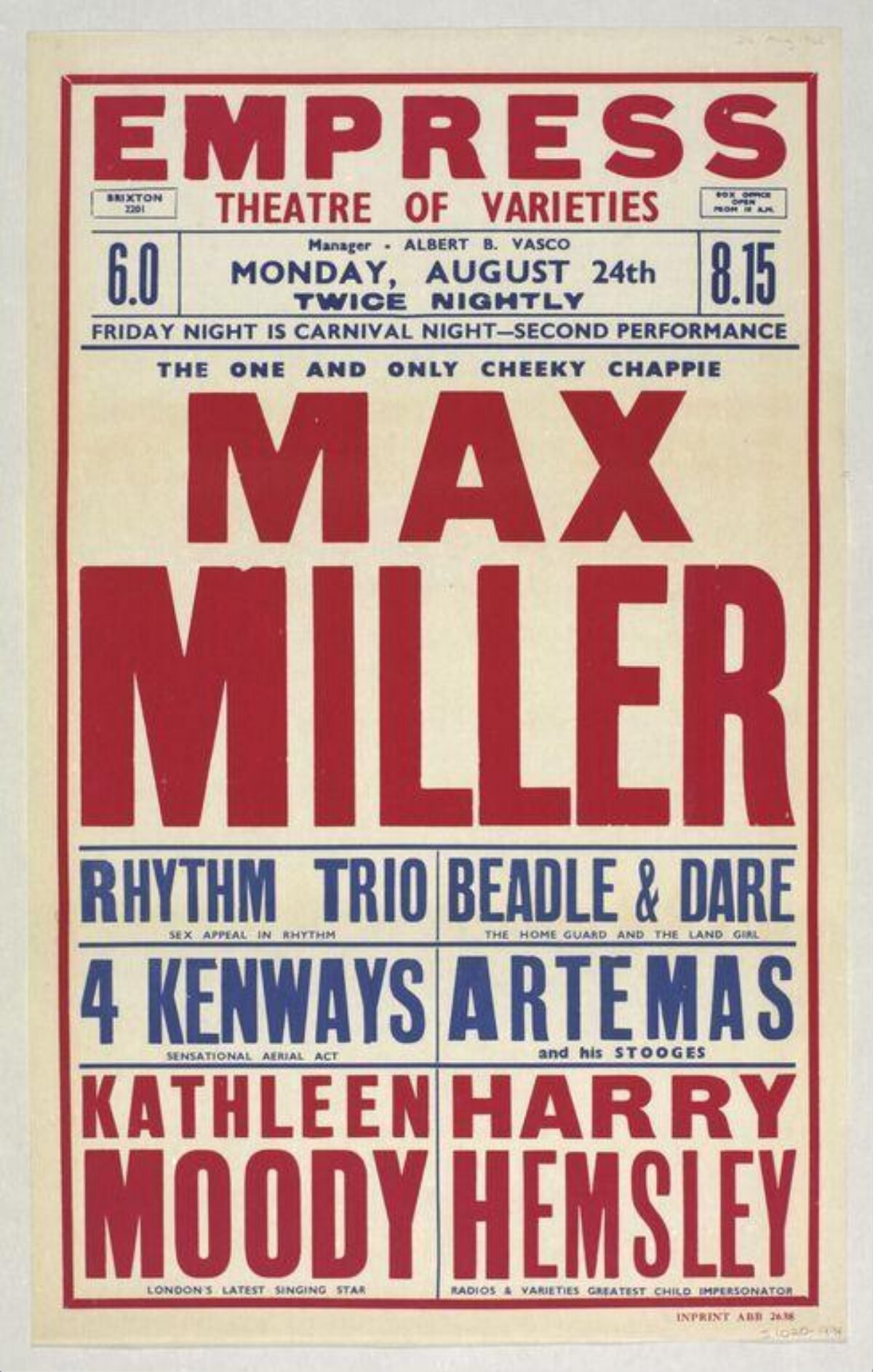 Vintage Empress Theatre Max Miller Poster
