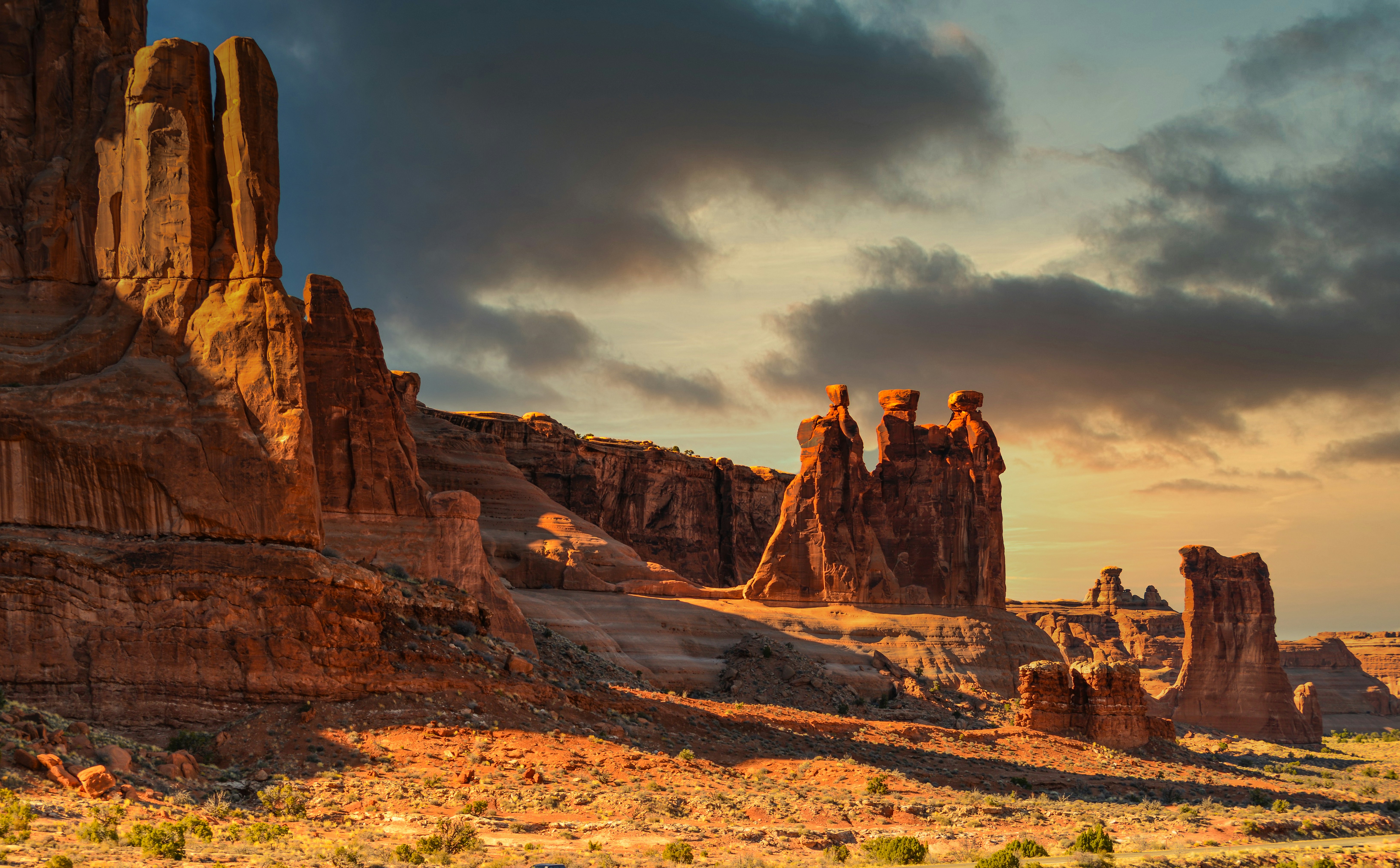Desert Canyon Rock Formations at Sunset