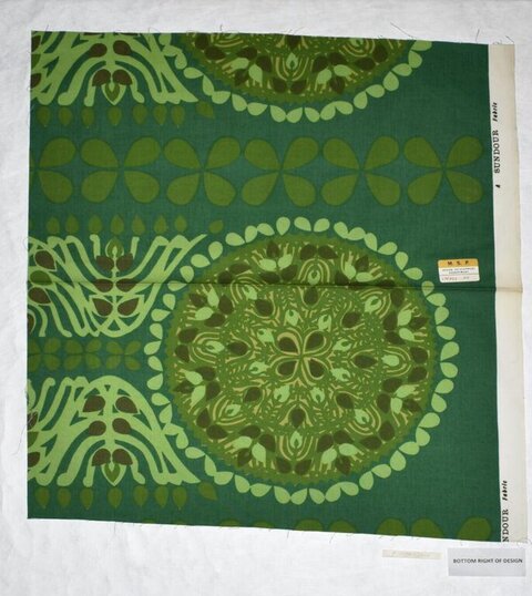 Vintage Green Circular Pattern Fabric Sample