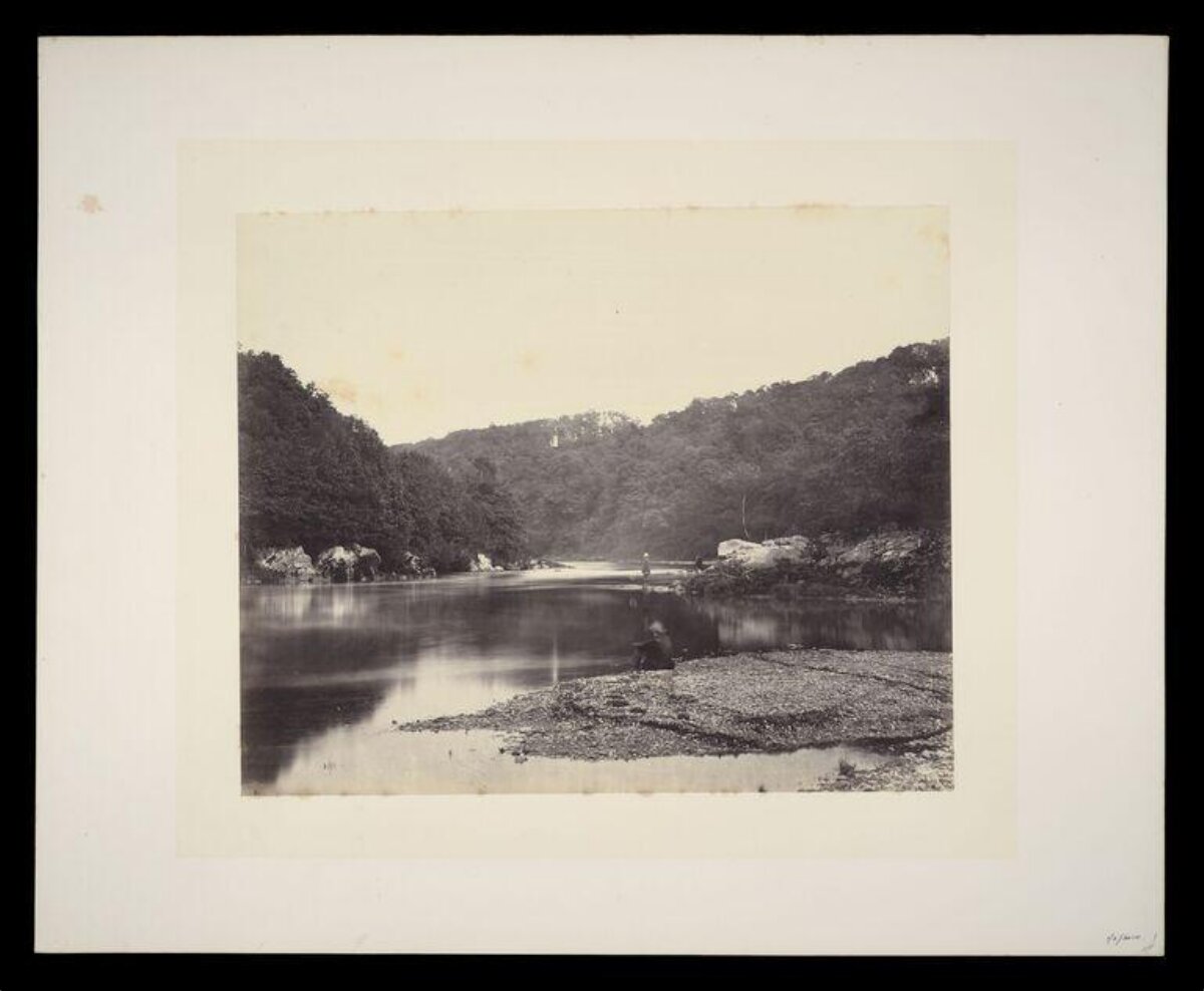 Vintage Forested River Landscape