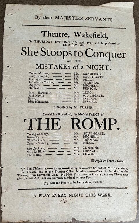 1795 Wakefield Theatre Playbill