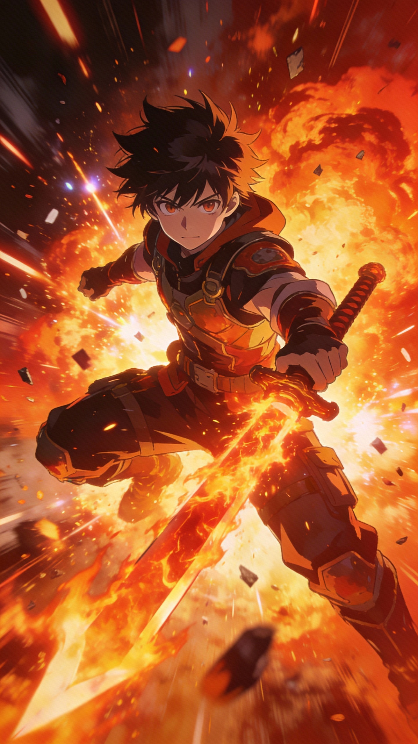 Anime Warrior With Flaming Sword