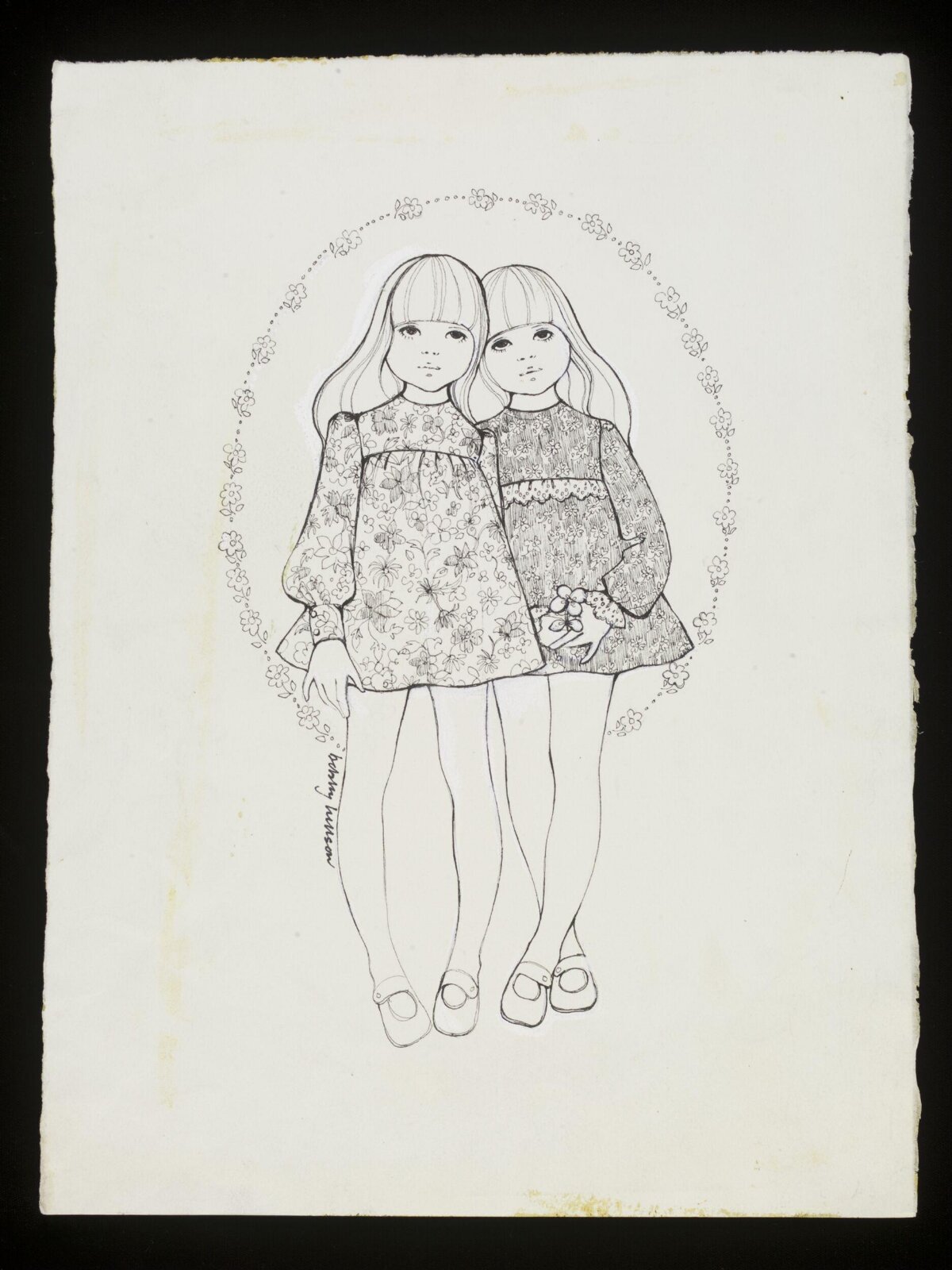 Ink Drawing of Two Young Girls