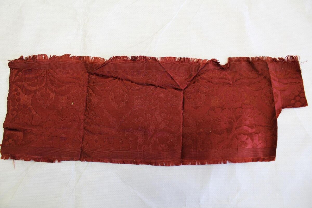 Red Damask Patterned Fabric Fragment