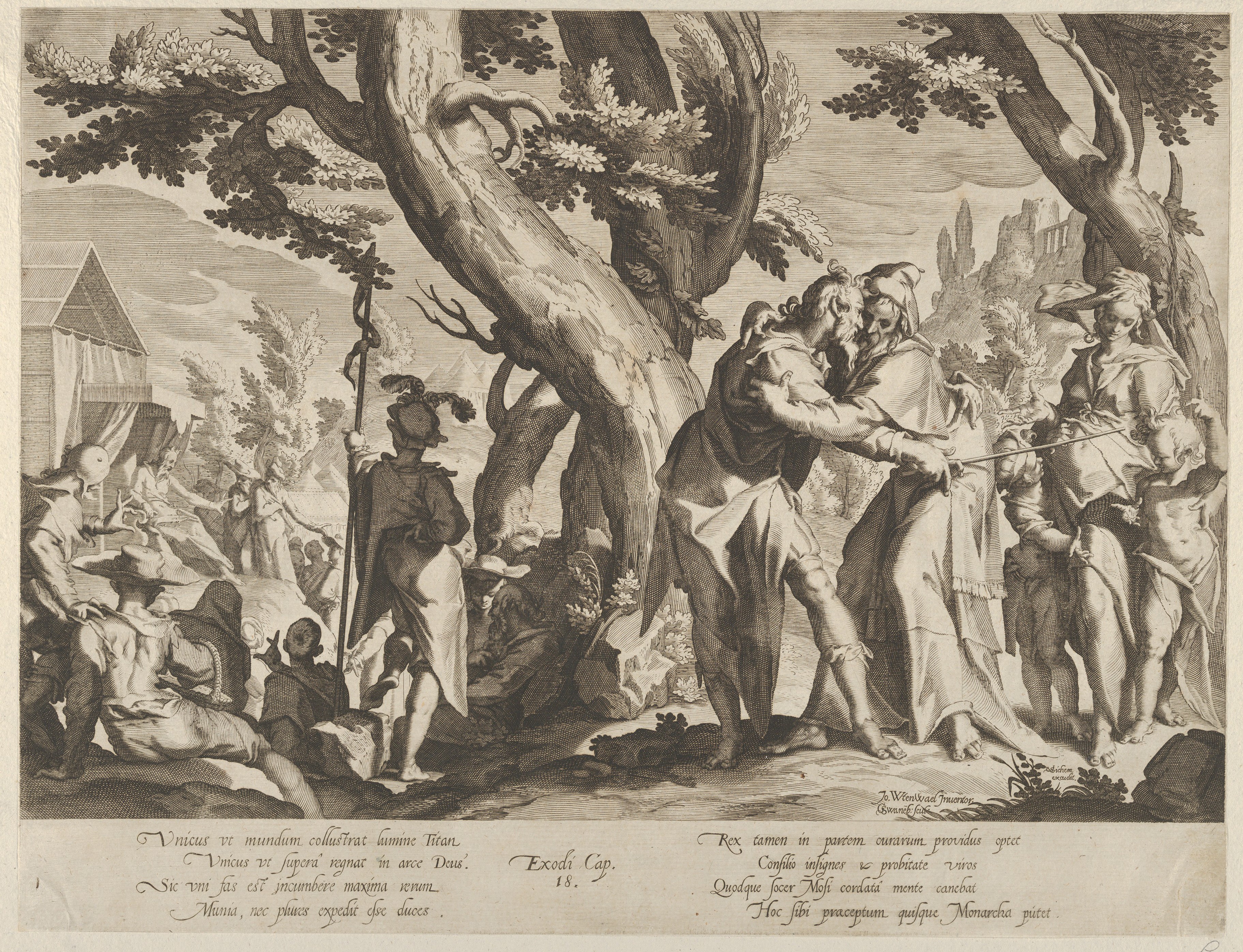 Moses and Jethro Meeting Antique Engraving