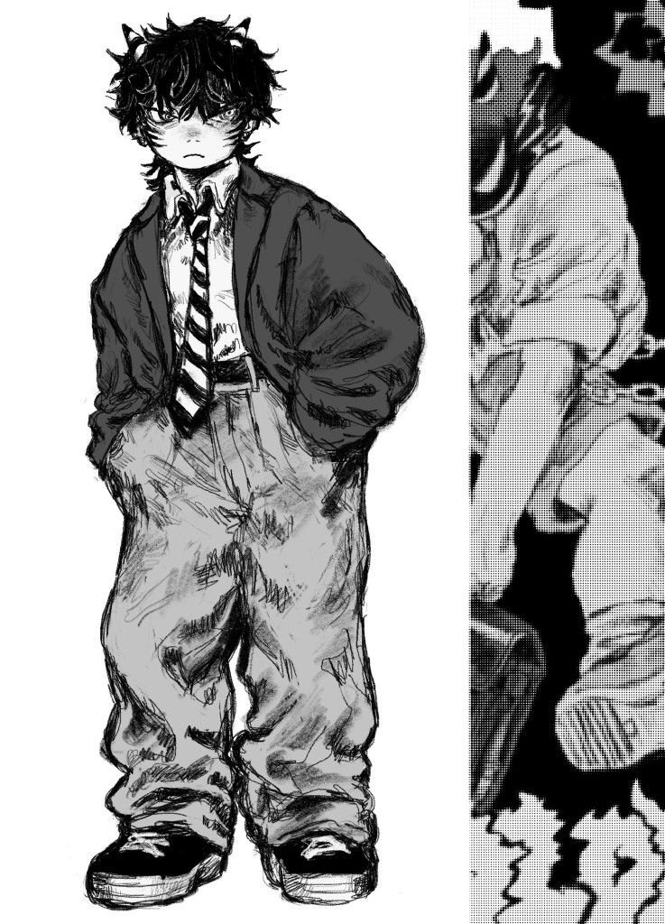 Sketch of Horned Boy in Uniform
