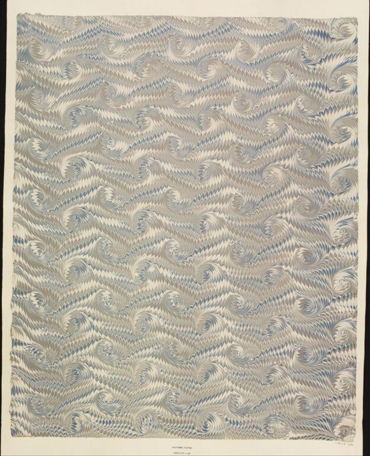 Grey Blue Wave Pattern Marbled Paper