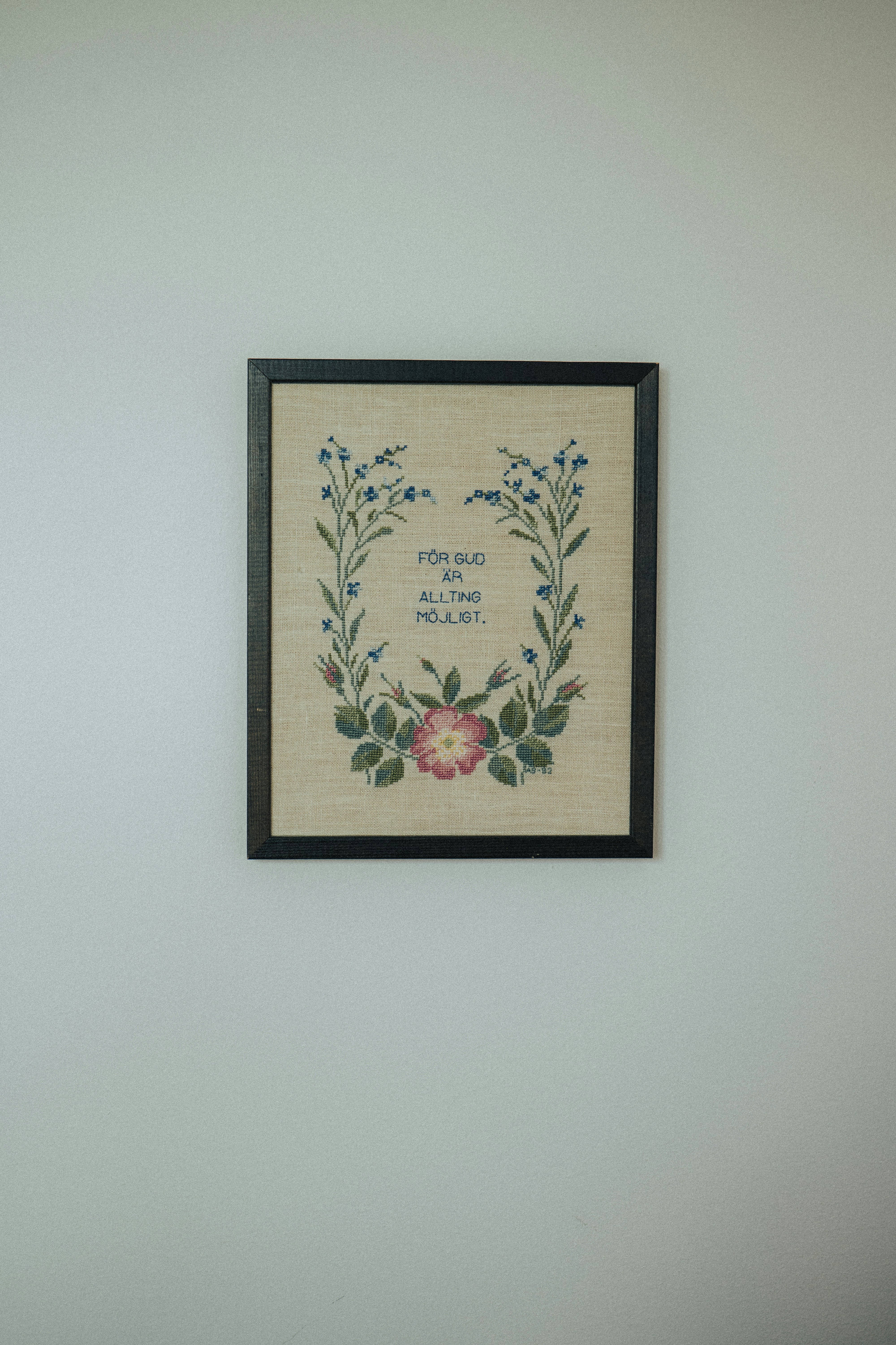 Framed Floral Cross Stitch Wall Art
