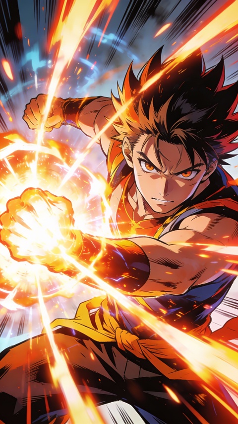 Anime Warrior Charging Fiery Attack