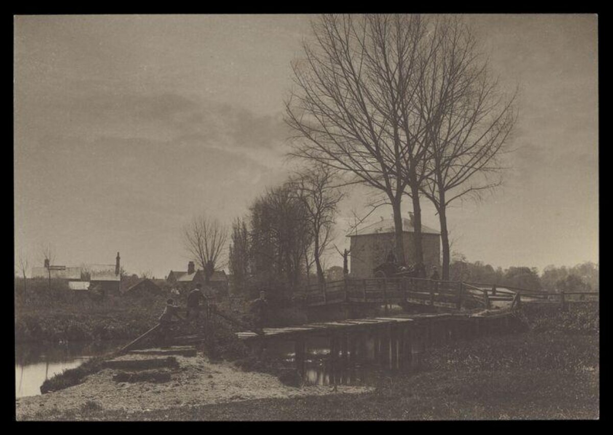 19th Century Rural River Bridge Scene