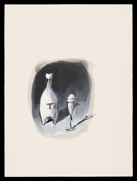 Ink Sketch of Wine Bottle and Glass