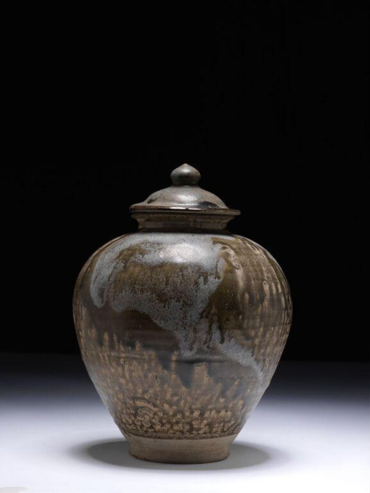 Ancient Glazed Covered Pottery Jar