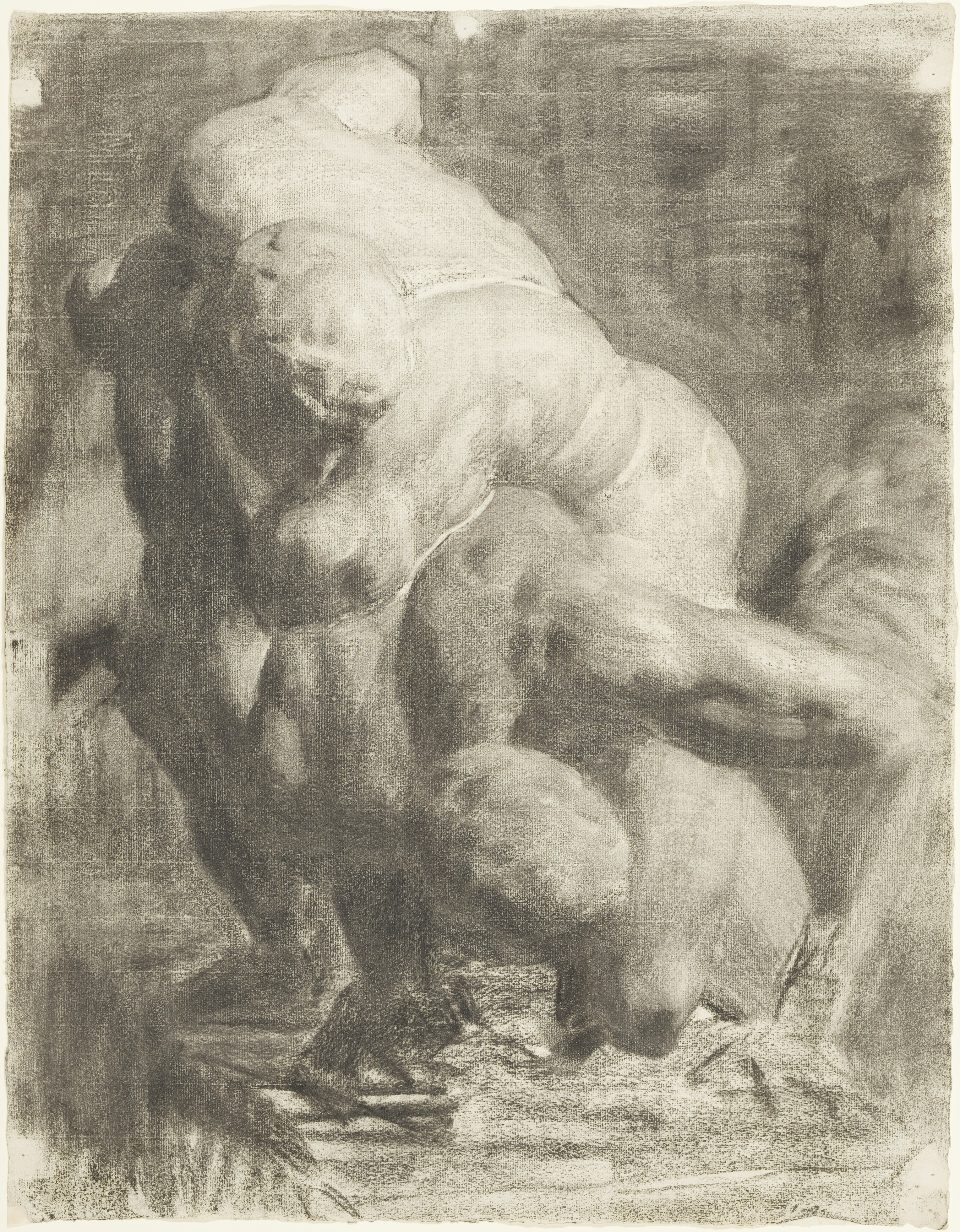 Crouching Female Nude Charcoal Sketch
