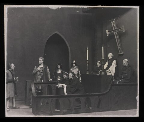 Historical stage play court scene