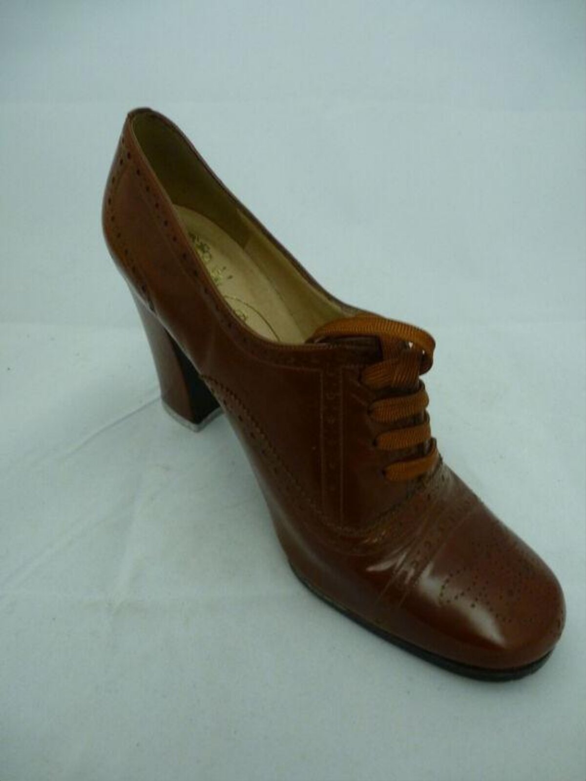 Brown Lace-Up High Heel Leather Shoe