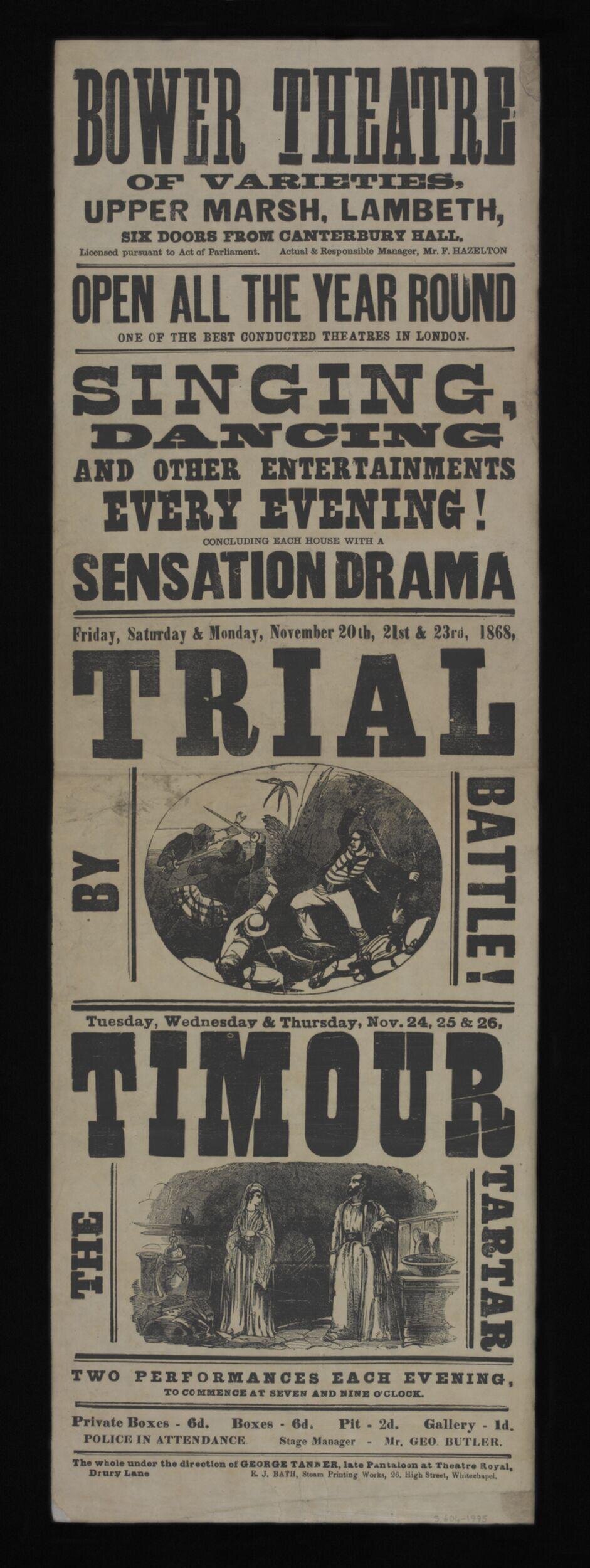1868 Bower Theatre Playbill
