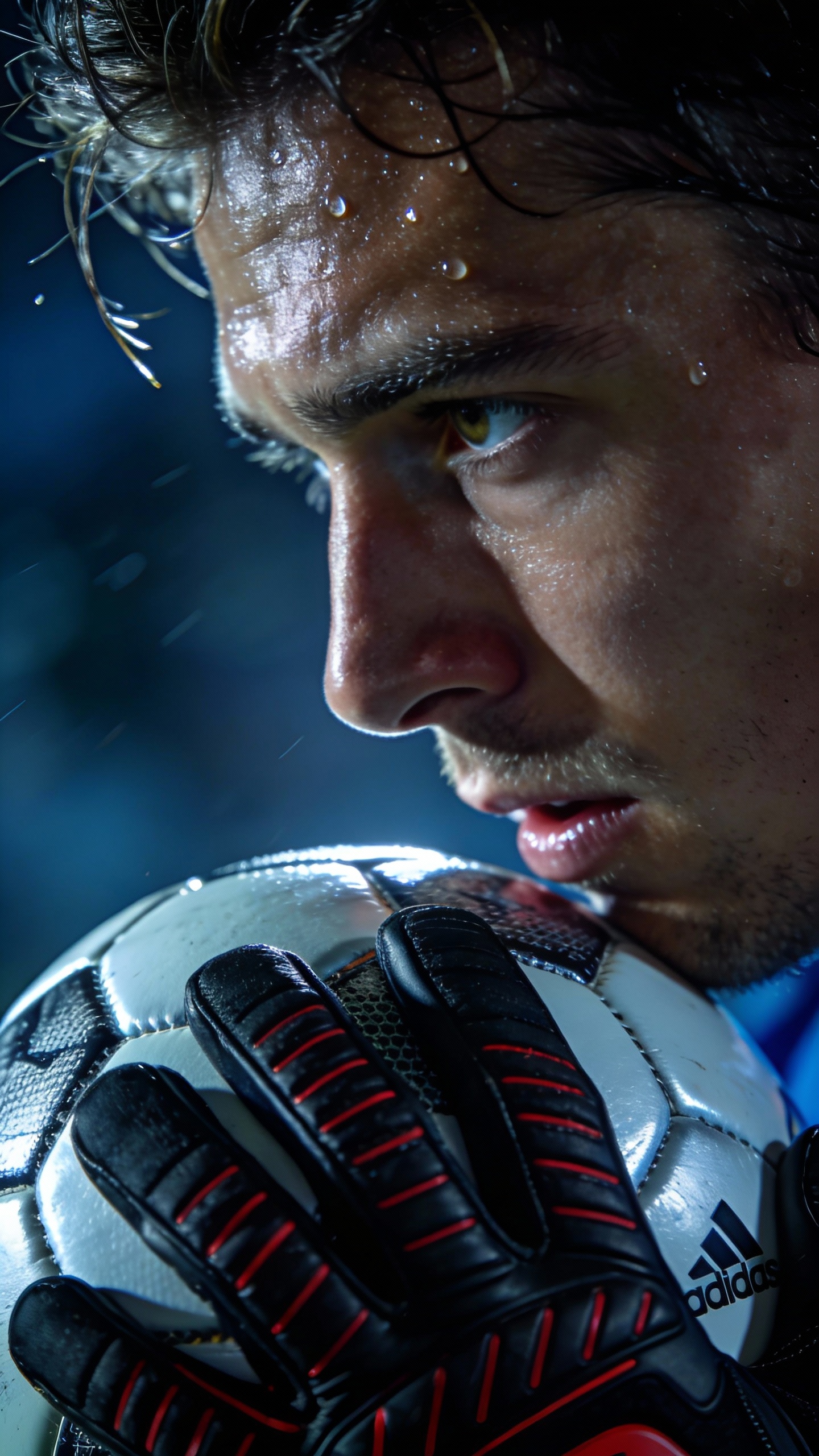 Sweaty Soccer Goalkeeper with Soccer Ball