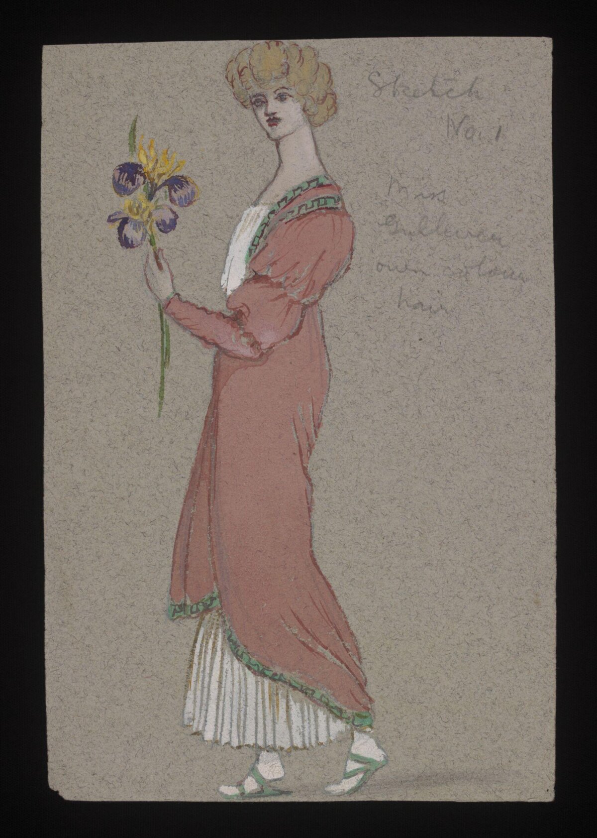 Sketch of a Woman Holding Irises