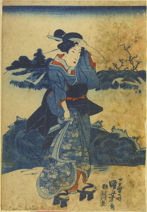 Japanese Ukiyo-e Woman in Kimono
