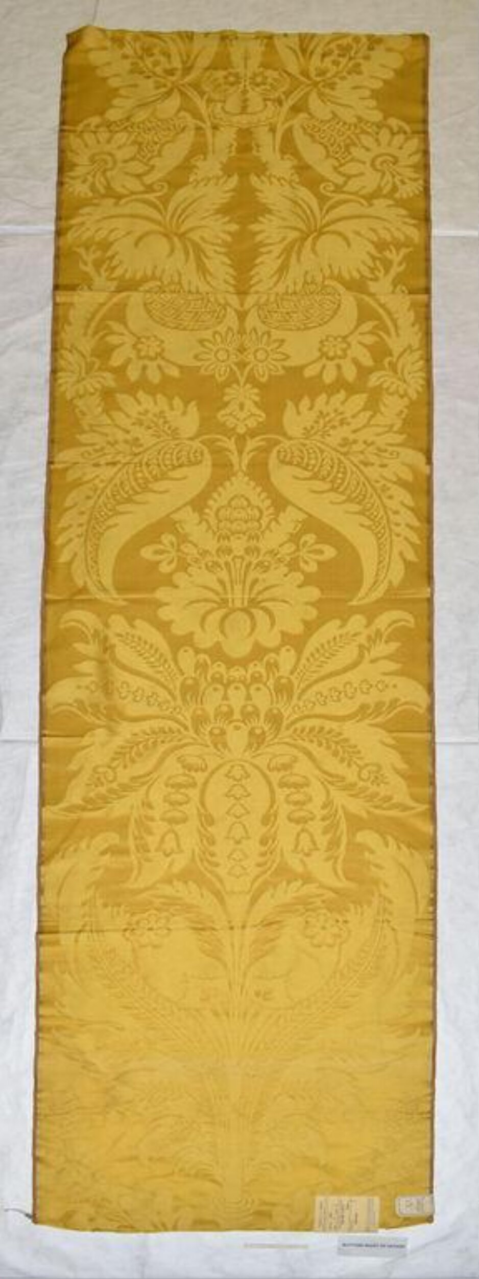 Yellow Damask Pattern Textile Fragment