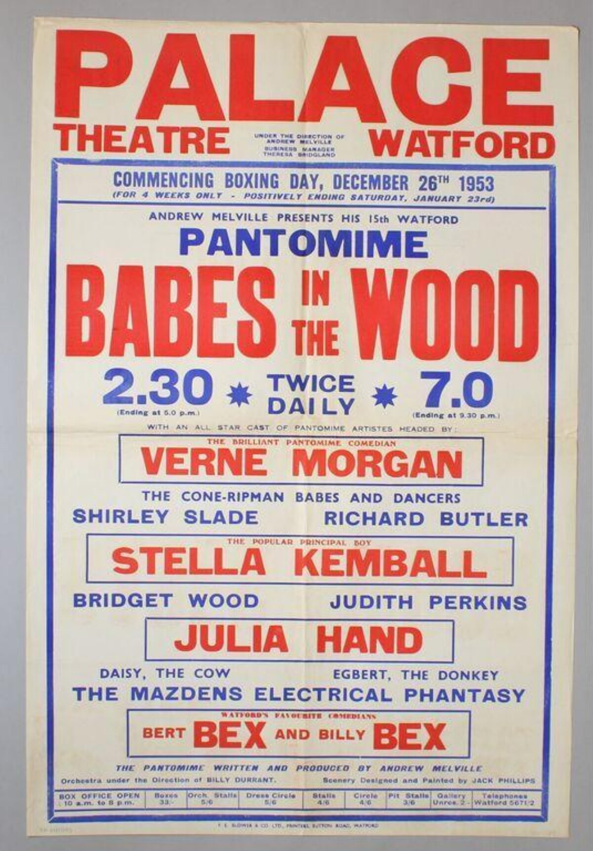 1953 Babes in the Wood Pantomime Poster