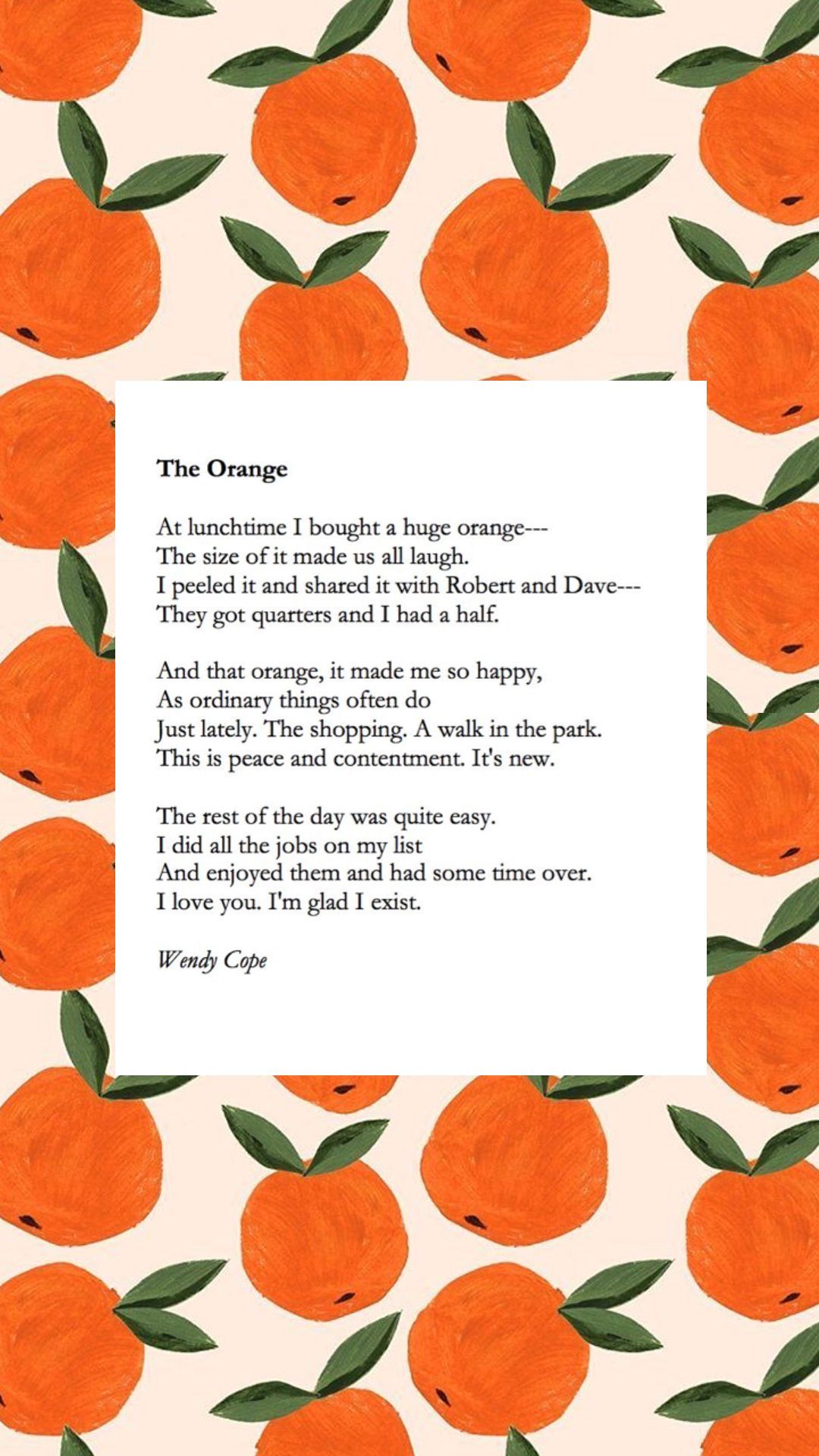 Poem The Orange by Wendy Cope