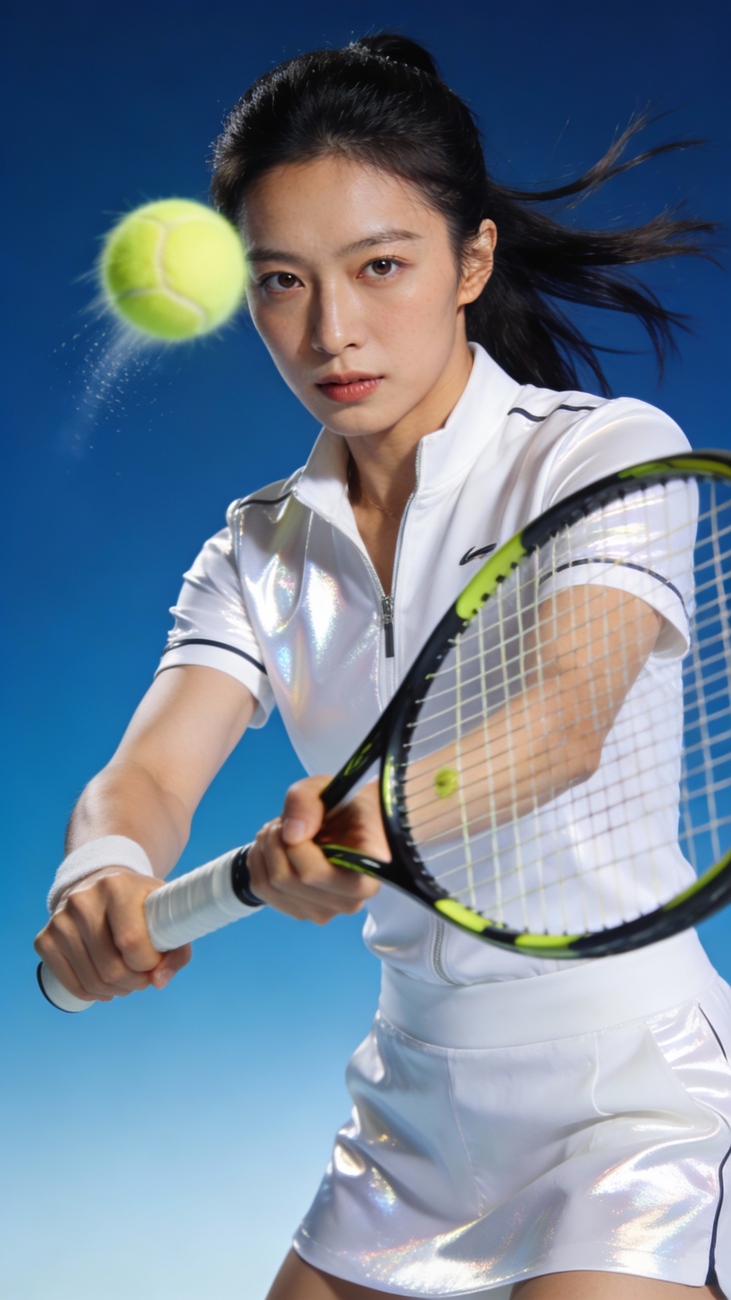 Female Tennis Player Hitting Tennis Ball