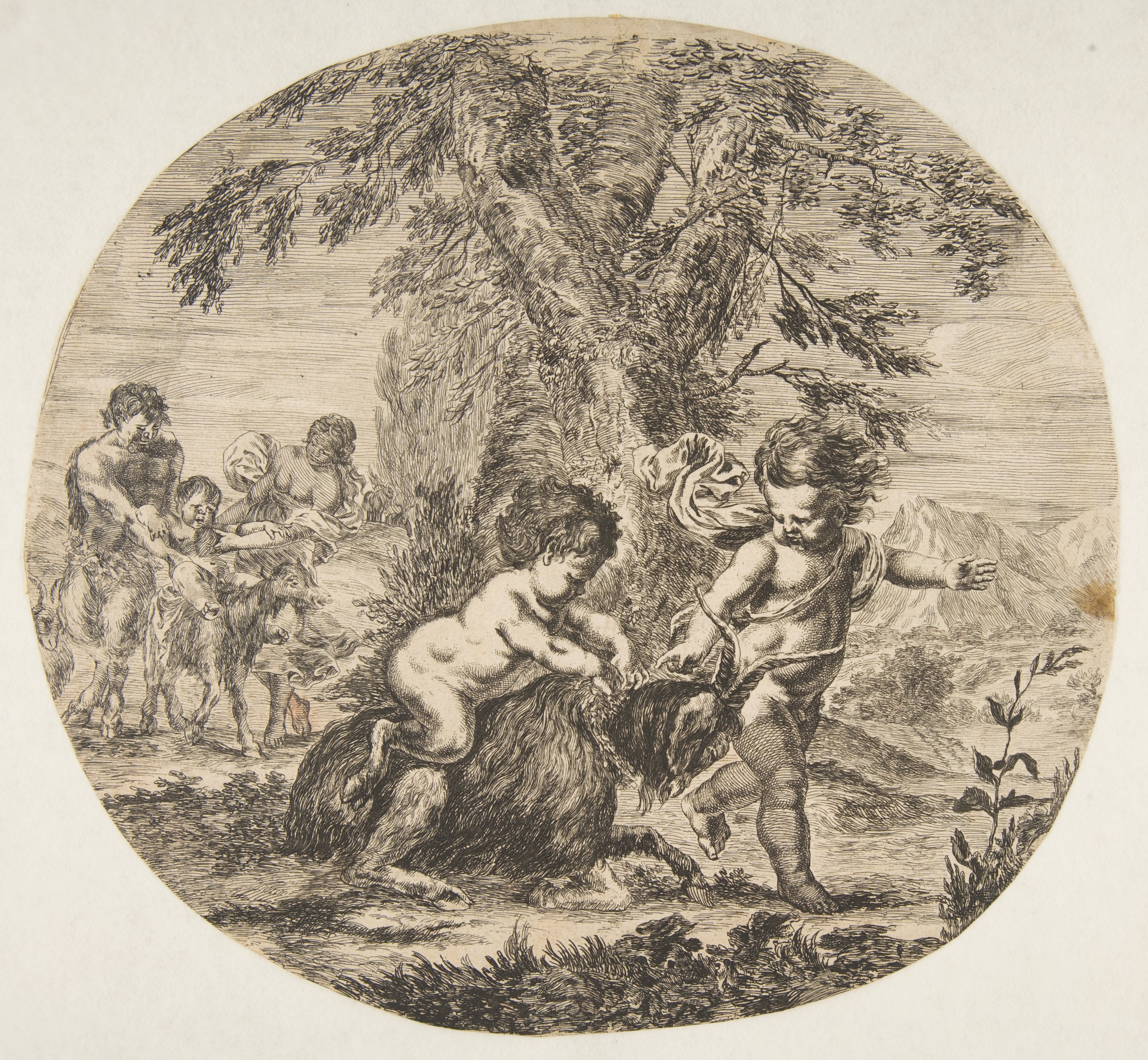 Putti Playing with Goat Etching