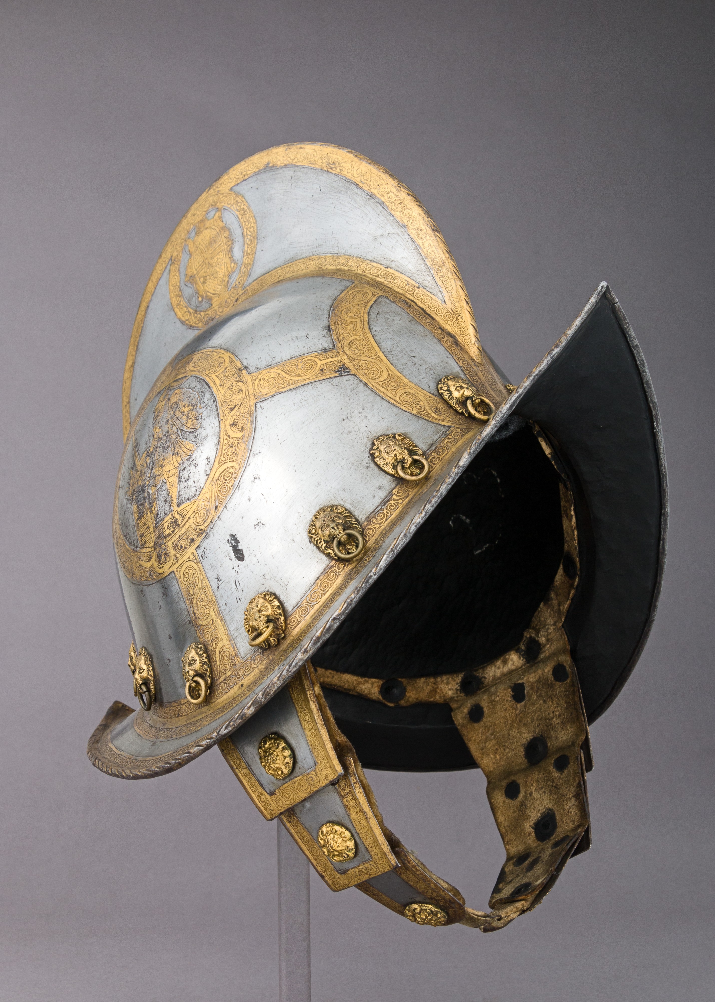 Ornate Gilded Historical Armor Helmet