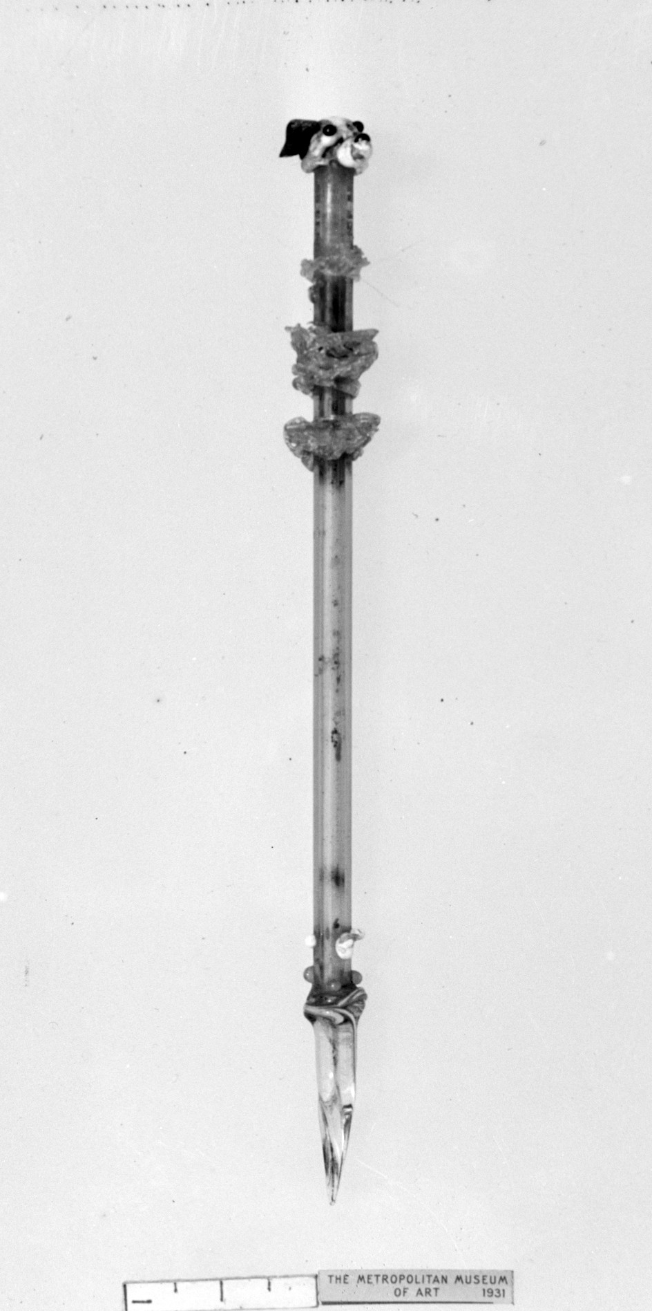Ancient Glass Pin with Dog Head Top