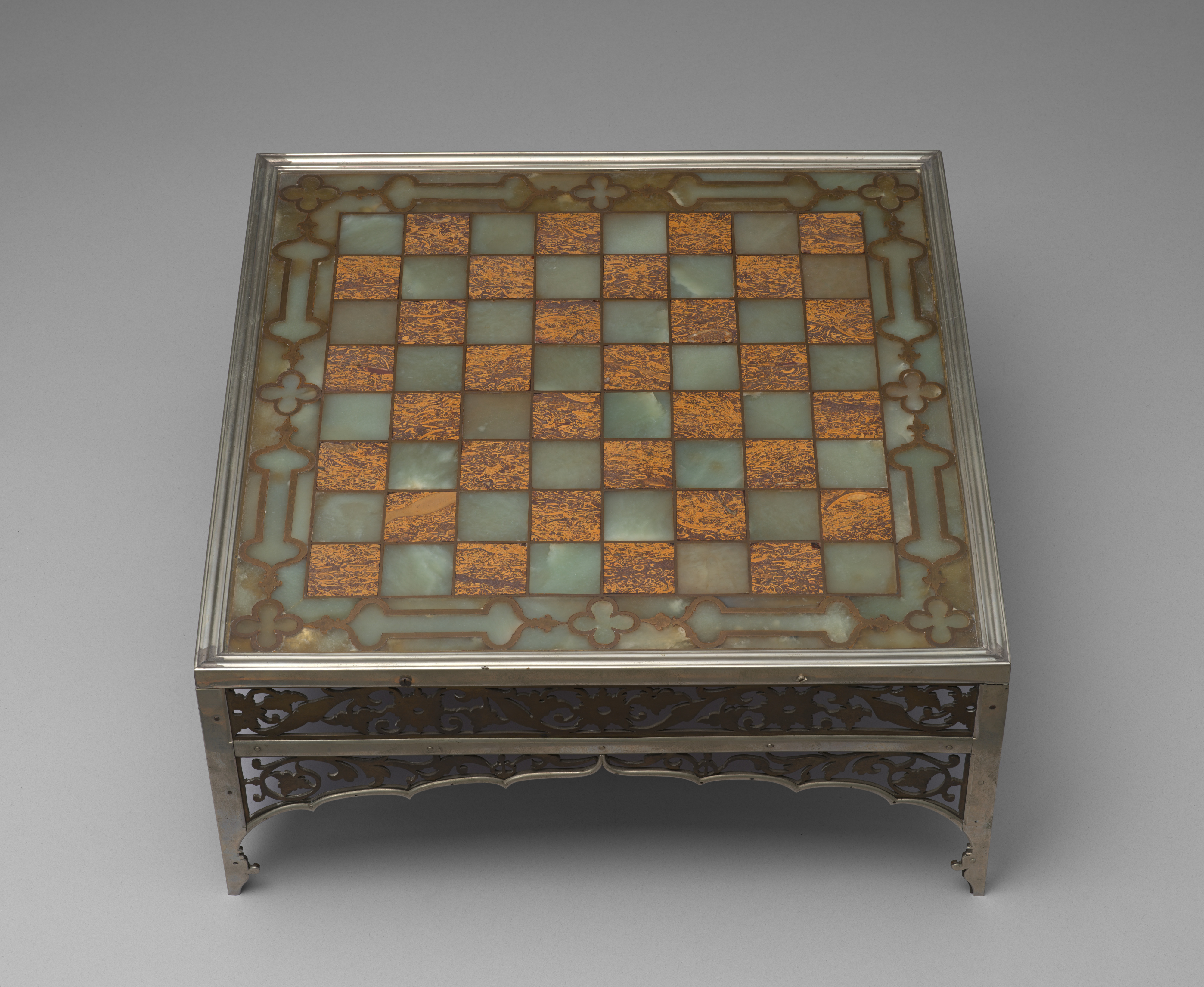Ornate Inlaid Chess Table