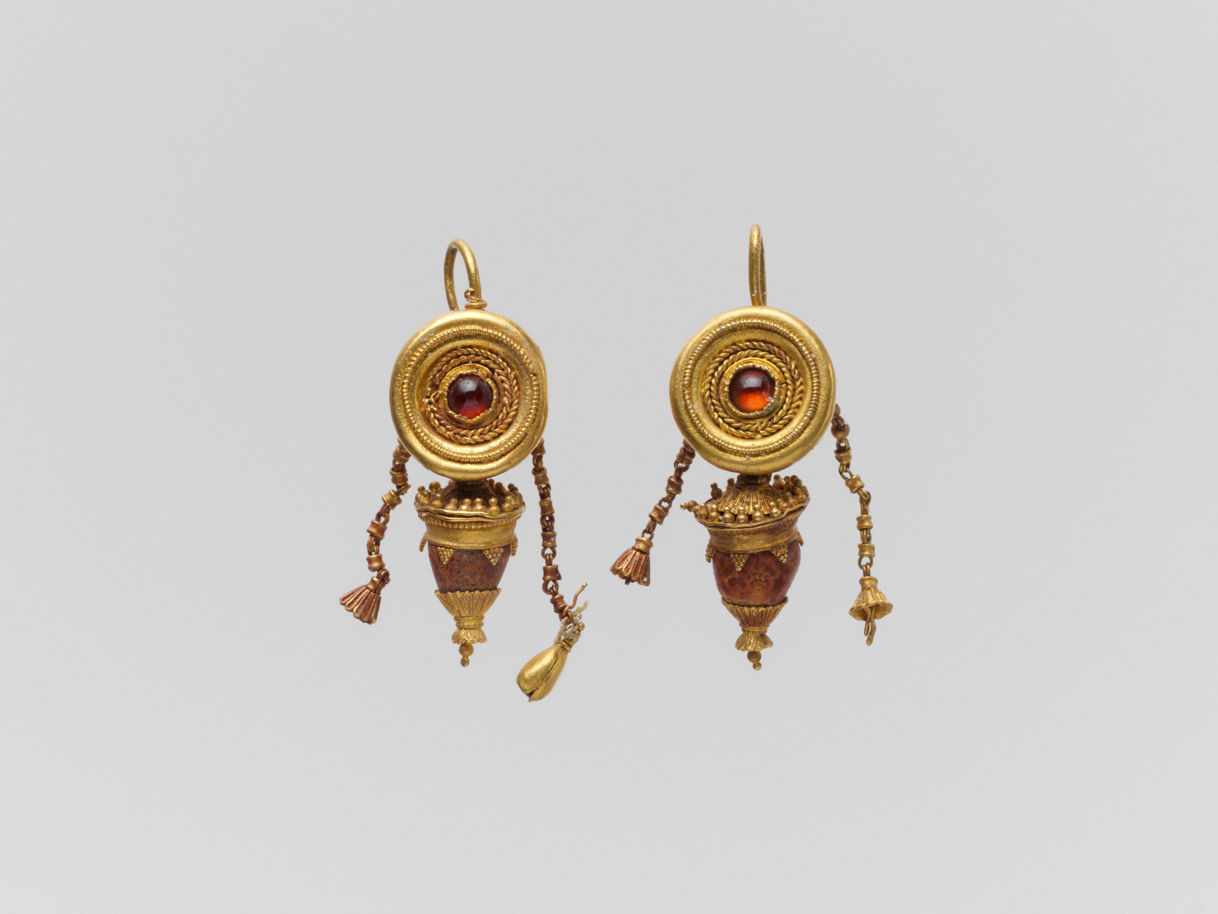 Ancient Gold Inlaid Garnet Earrings