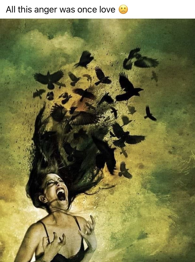 Screaming Woman With Hair Turning To Crows
