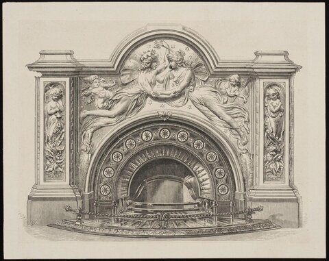 Engraving of Ornate Decorative Fireplace