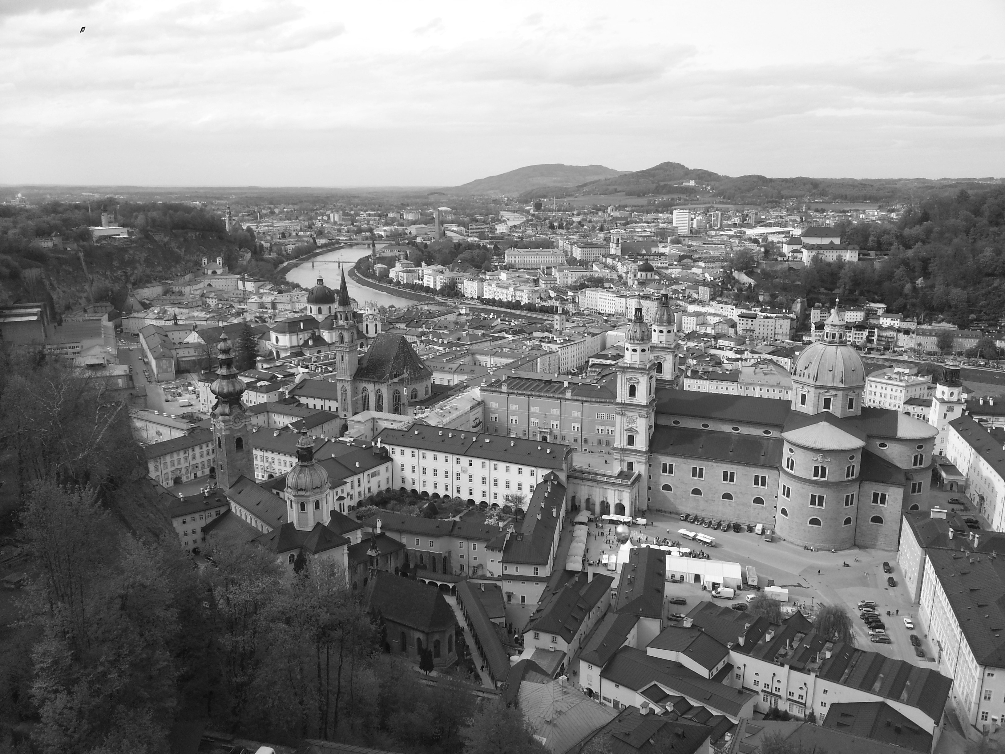 Black and White Salzburg City Aerial View
