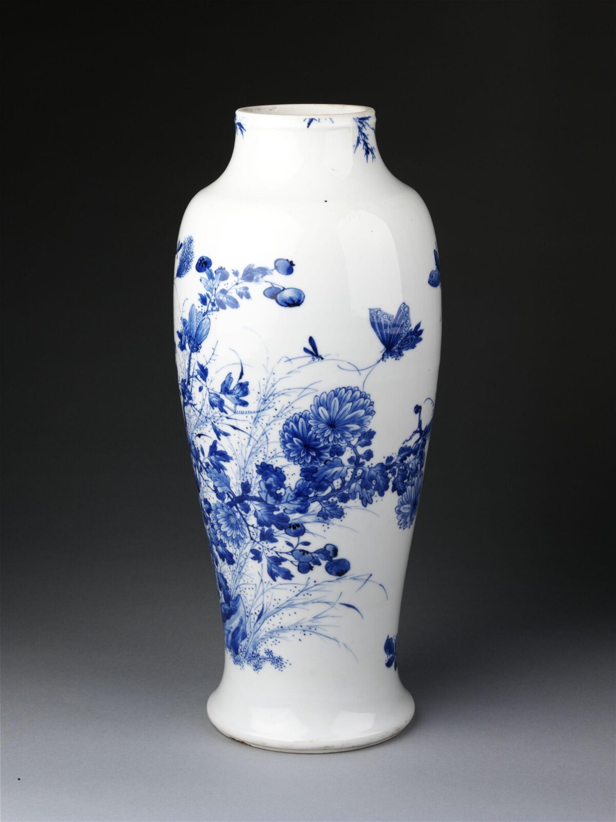 Blue and White Floral Butterfly Vase