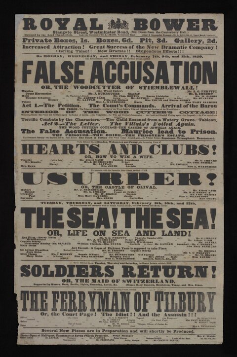 1859 Royal Bower Theatre Playbill